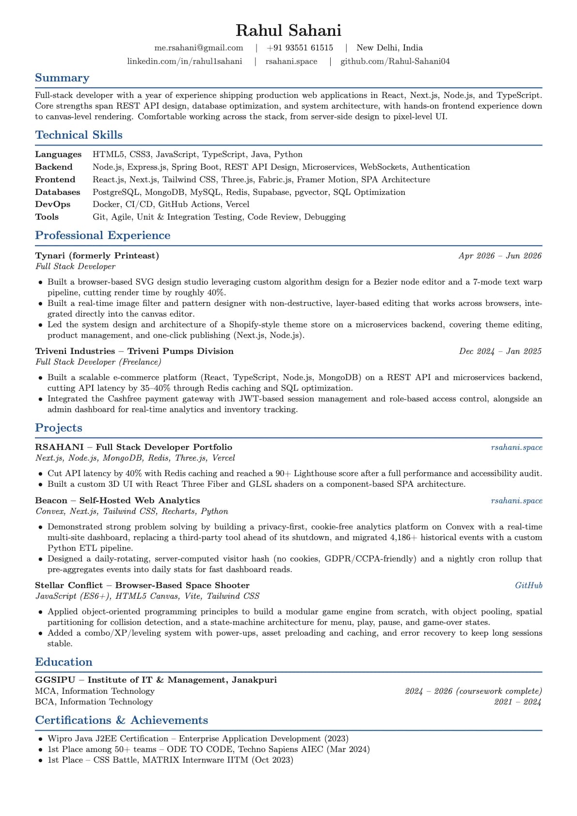 Rahul Sahani — Resume